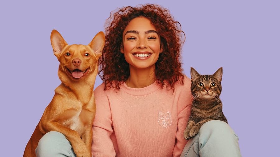A pet parent with her dog and cat