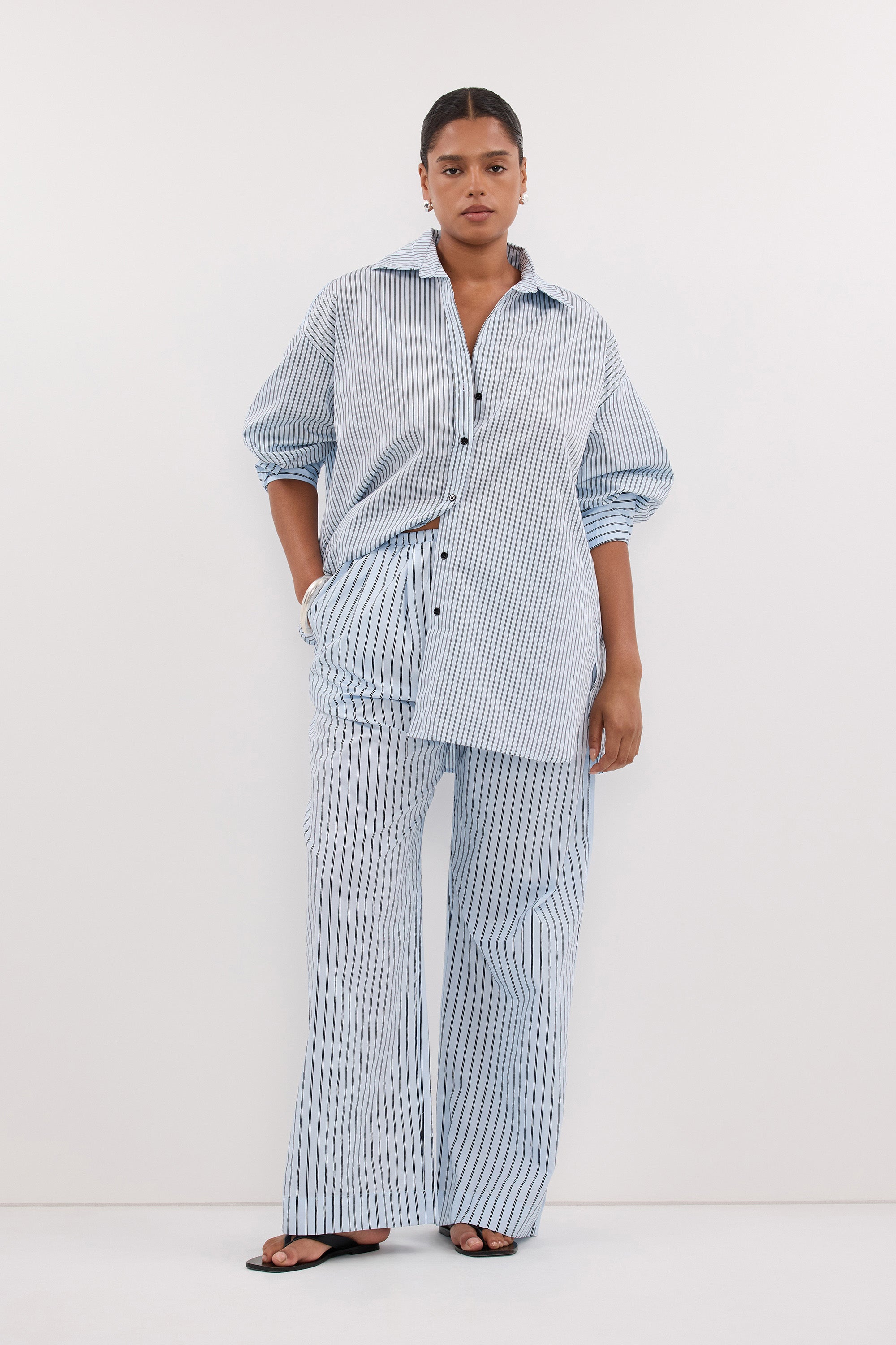 SABLE ICE BLUE OVERSIZED SILK BLEND SHIRT