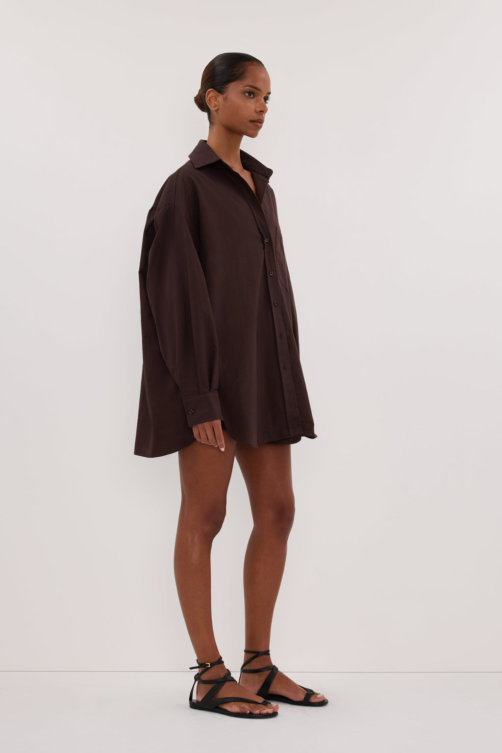 RHEA 2.0 BURNT CHOC OVERSIZED COTTON SHIRT