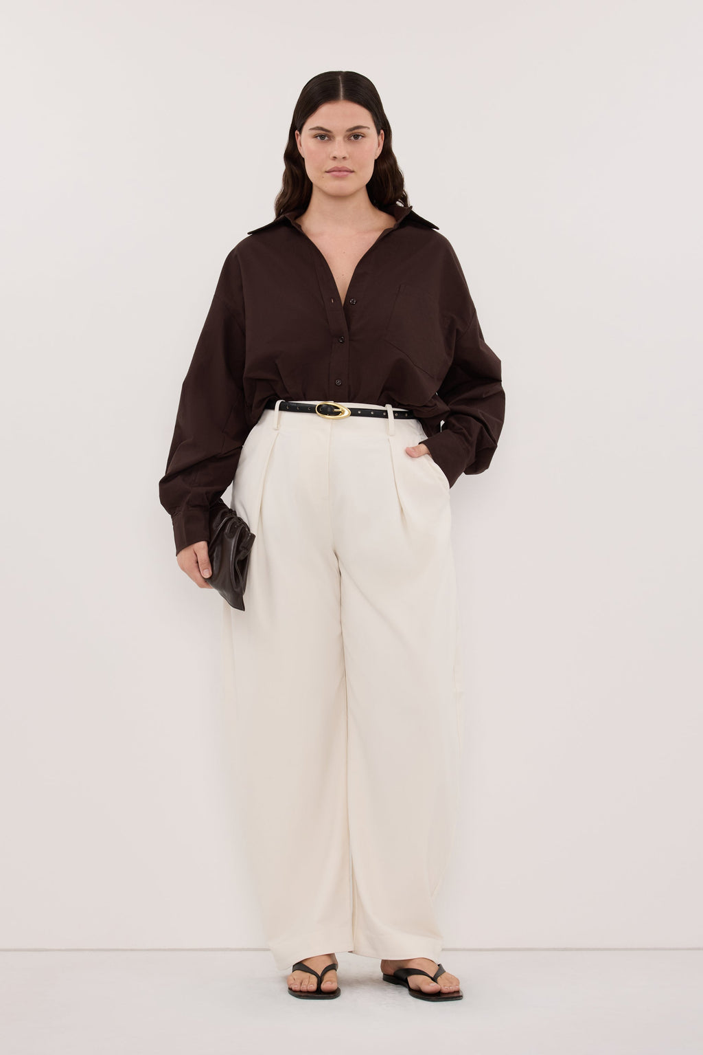 RHEA 2.0 BURNT CHOC OVERSIZED COTTON SHIRT