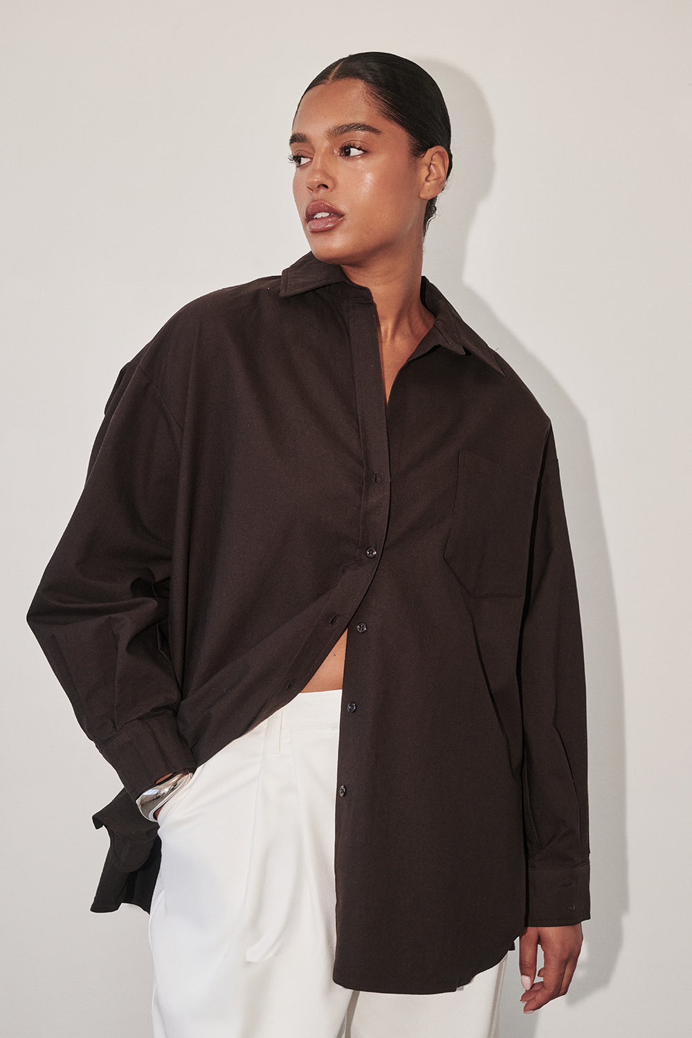 RHEA 2.0 BURNT CHOC OVERSIZED COTTON SHIRT