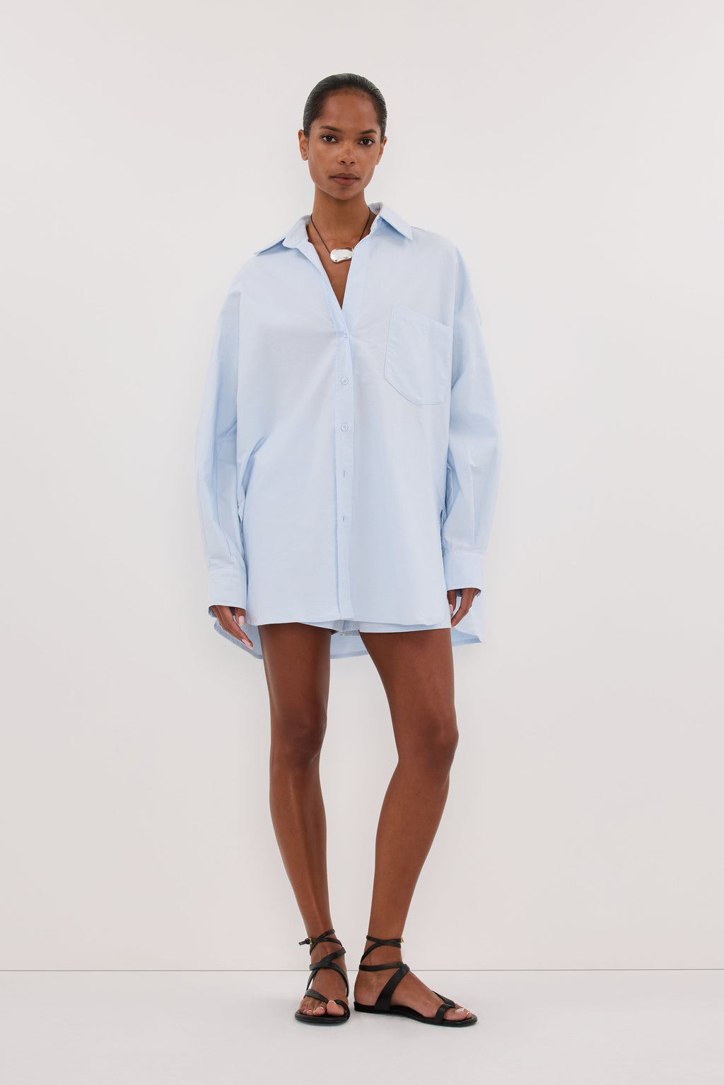 RHEA 2.0 ICE BLUE OVERSIZED COTTON SHIRT