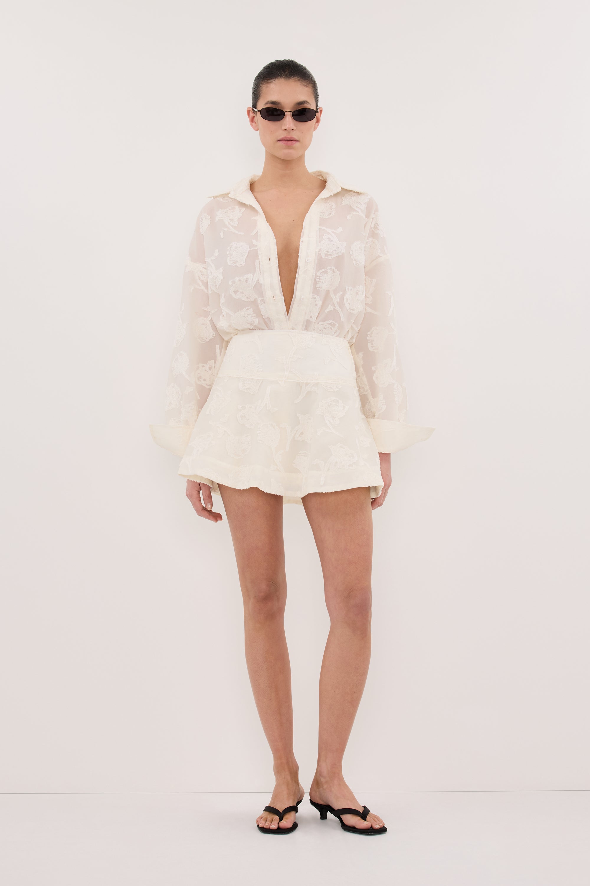 AZALEA OFF WHITE JACQUARD LONG SLEEVE SHIRT