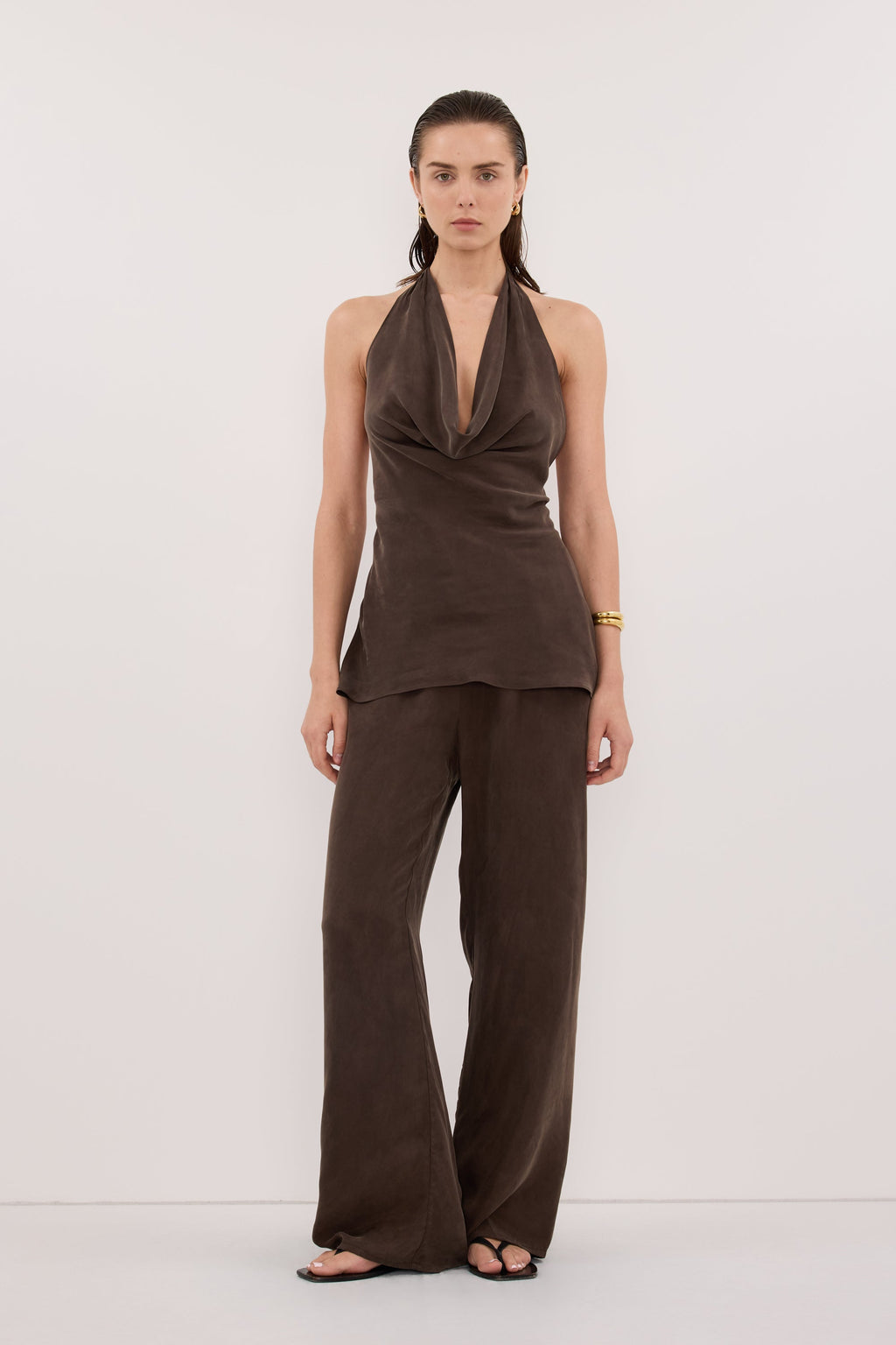 ADDIE BITTER CHOC CUPRO DRAWSTRING PANT