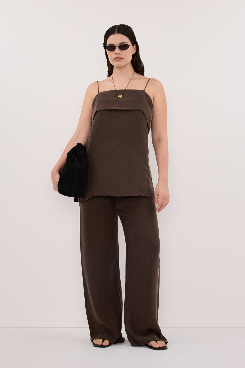 ADDIE BITTER CHOC CUPRO DRAWSTRING PANT