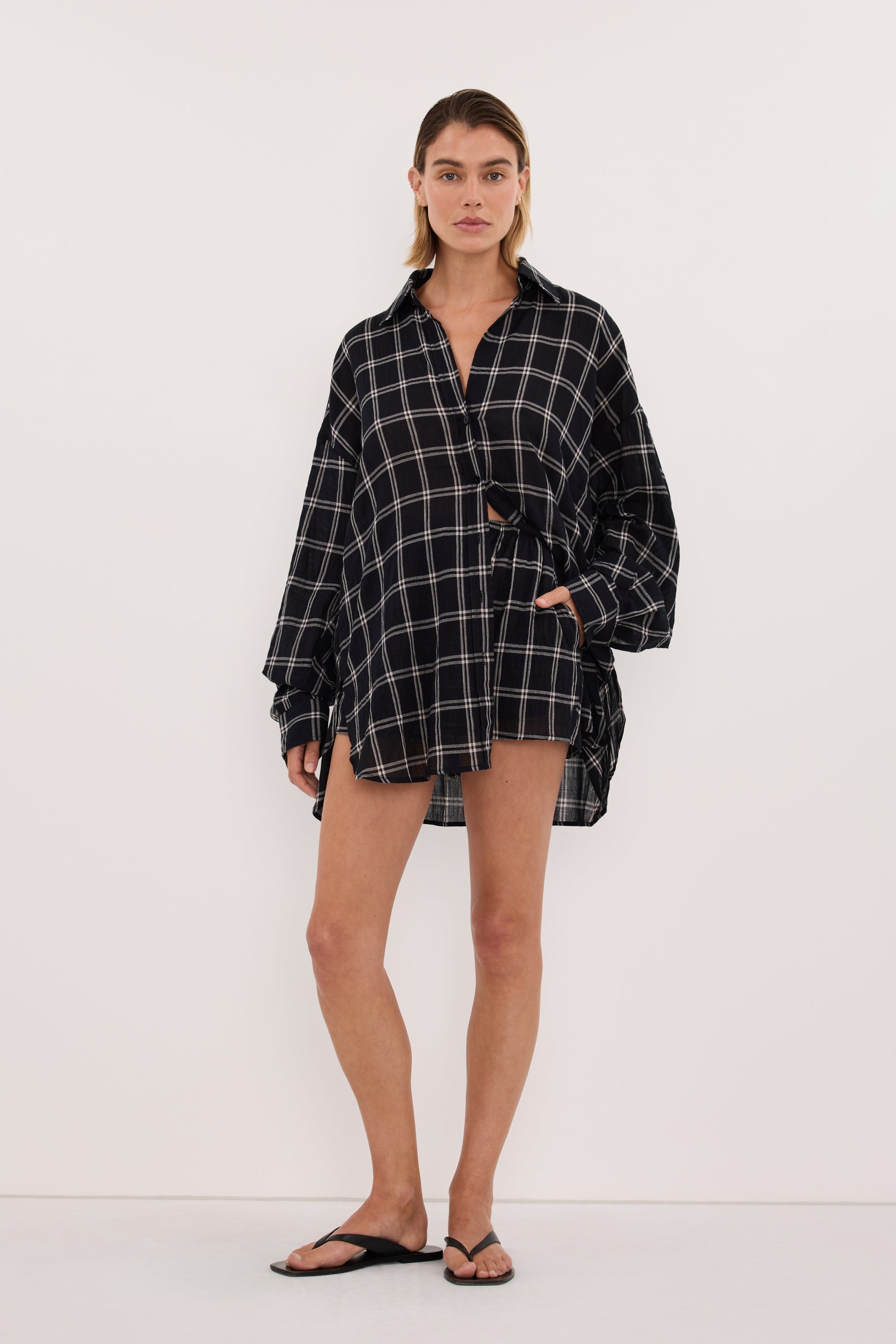 ANNALISE BLACK LONG SLEEVE CHECK SHIRT