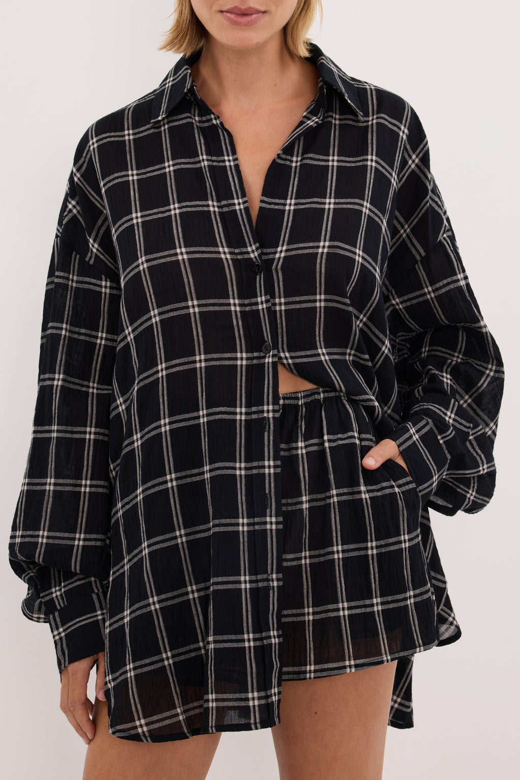 ANNALISE BLACK LONG SLEEVE CHECK SHIRT