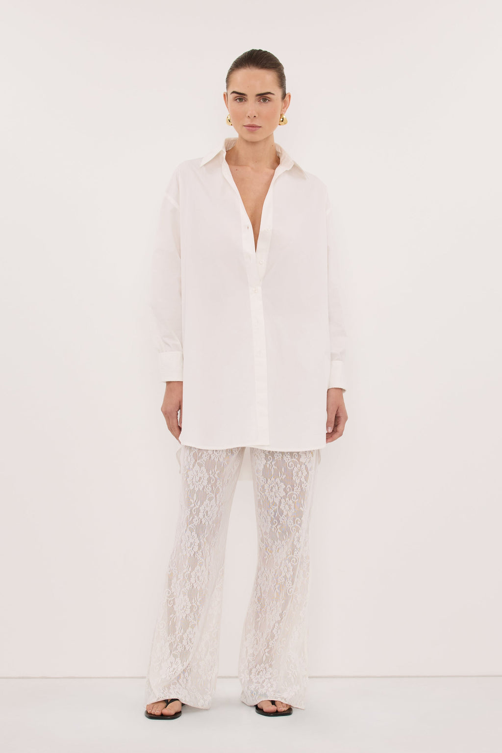 LULU LONGLINE WHITE COTTON SHIRT