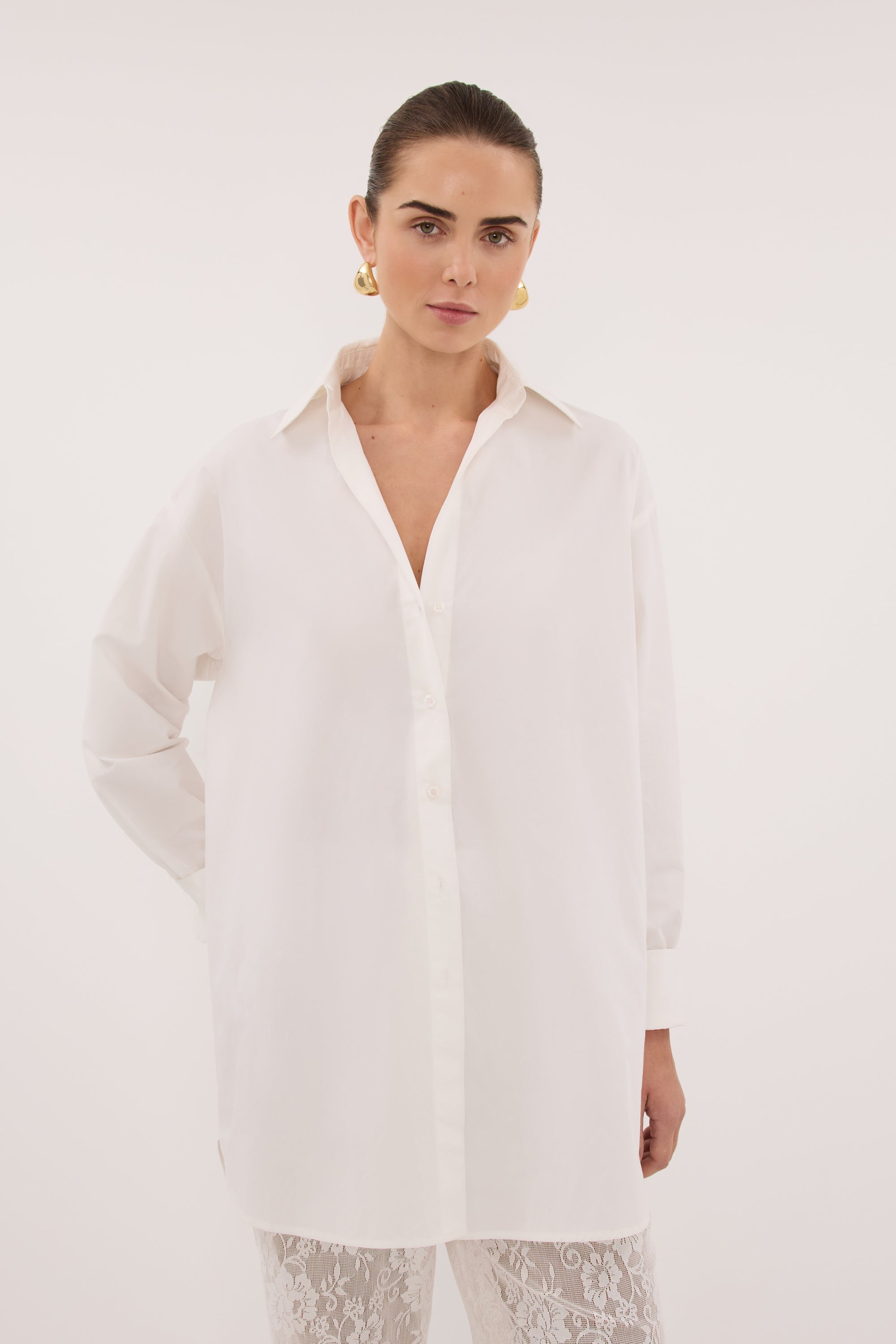 LULU LONGLINE WHITE COTTON SHIRT