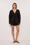 EDENA BLACK COTTON FITTED SHIRT