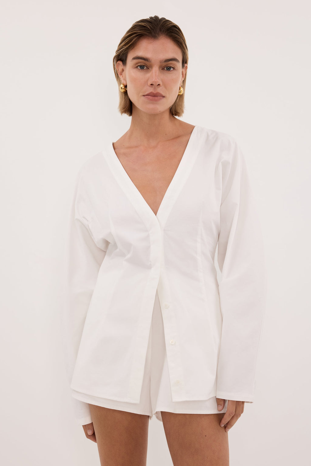 EDENA WHITE COTTON FITTED SHIRT