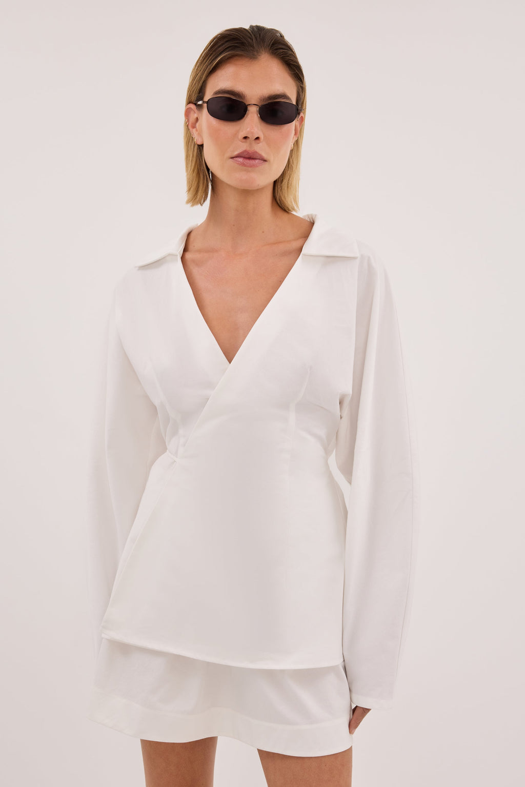 SIENA WHITE COTTON WRAP SHIRT