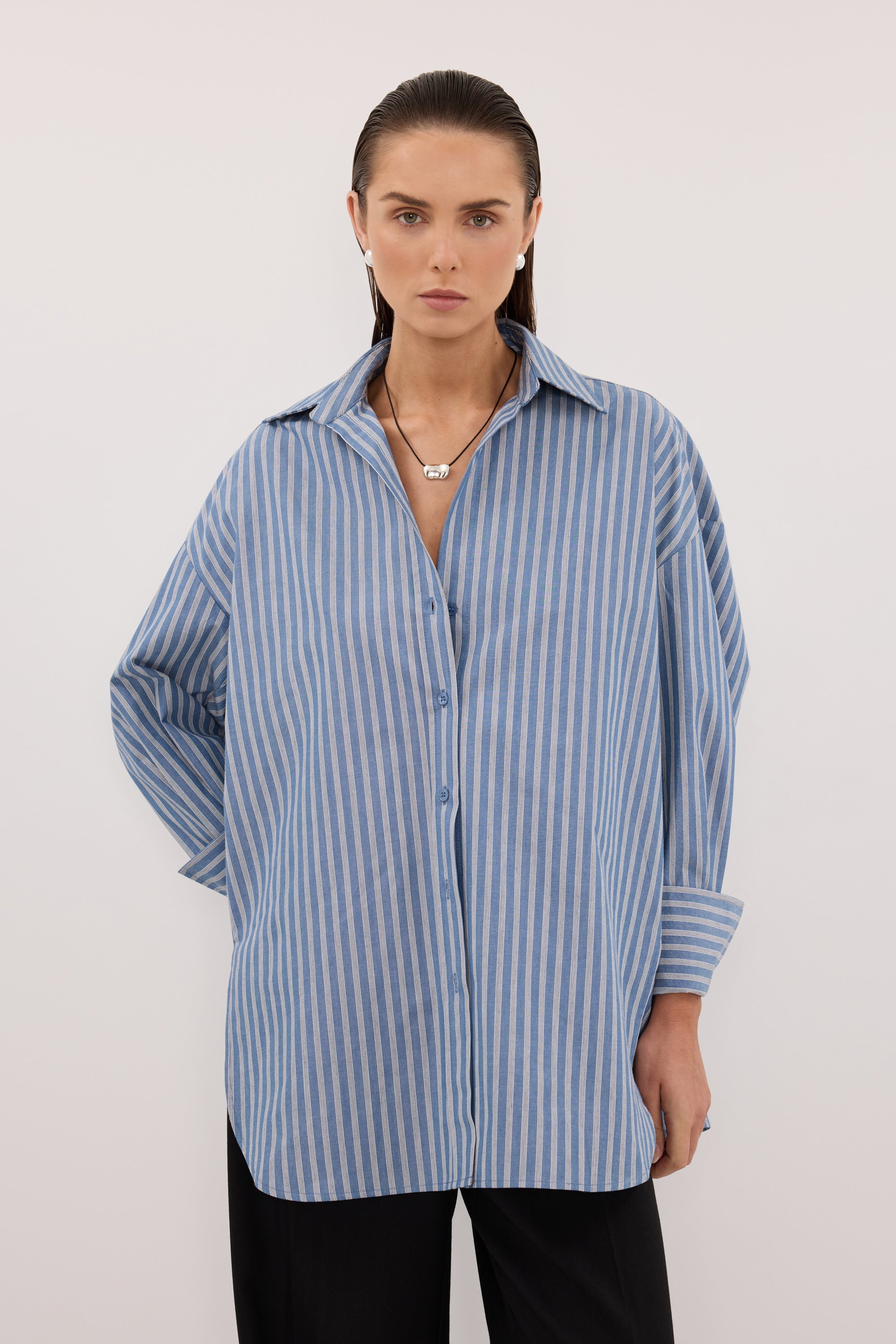 GRACIE LONG SLEEVE BLUE STRIPE SHIRT