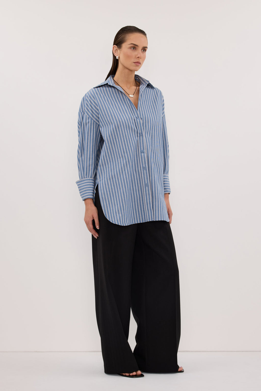 GRACIE LONG SLEEVE BLUE STRIPE SHIRT