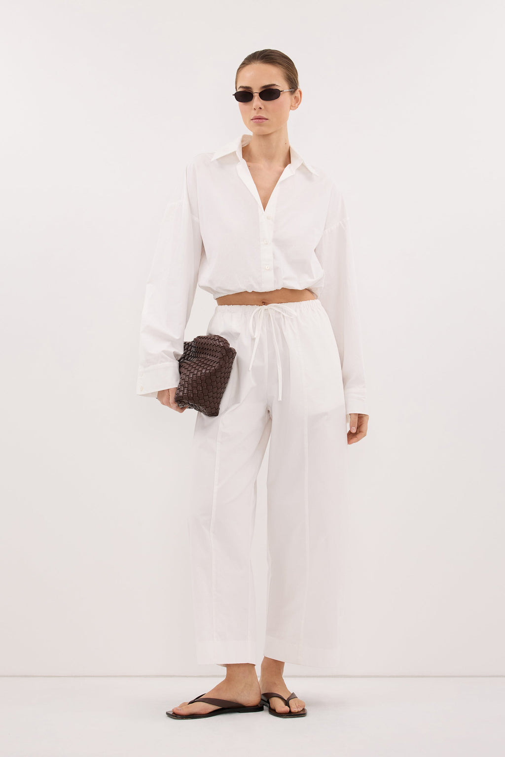 CALI WHITE COTTON CROPPED SHIRT