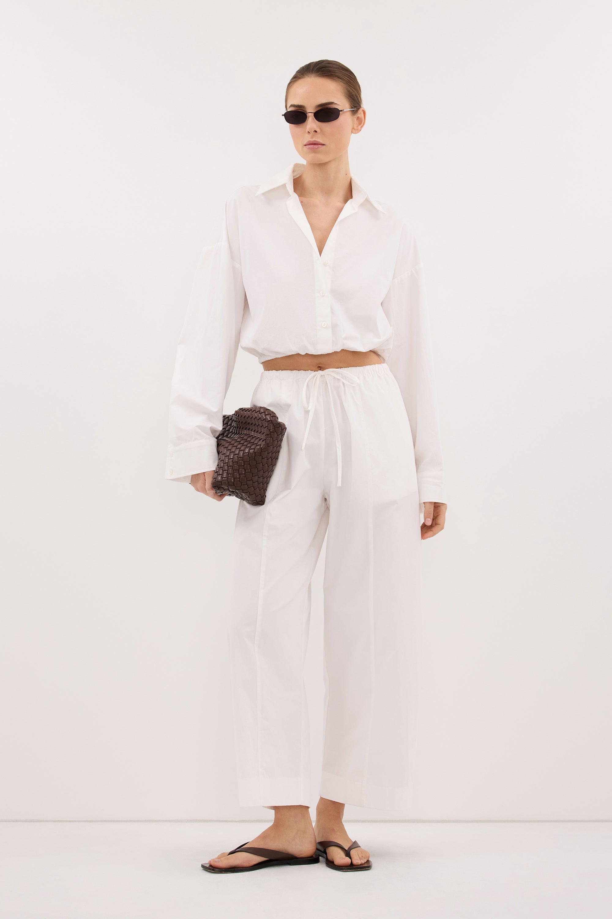 CALI WHITE COTTON CROPPED SHIRT