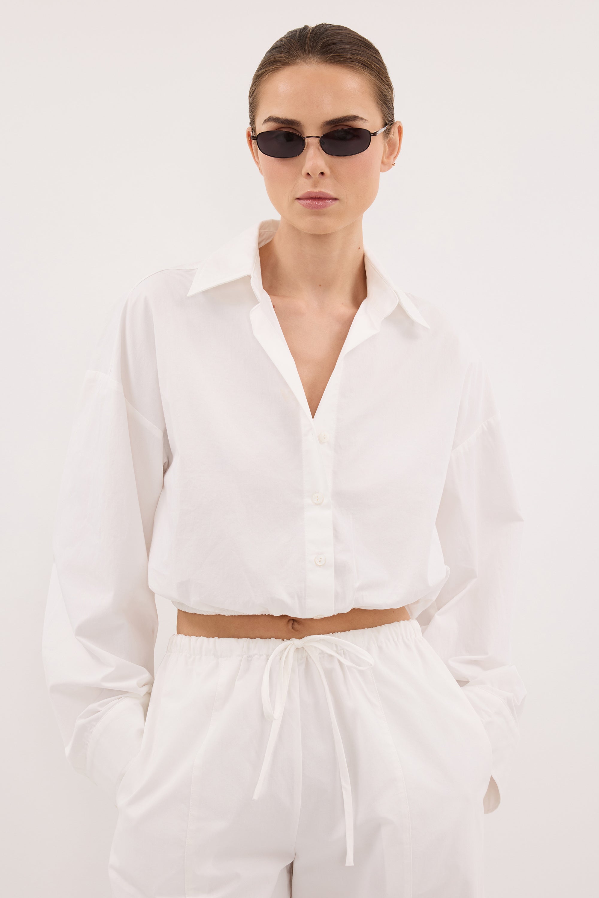 CALI WHITE COTTON CROPPED SHIRT