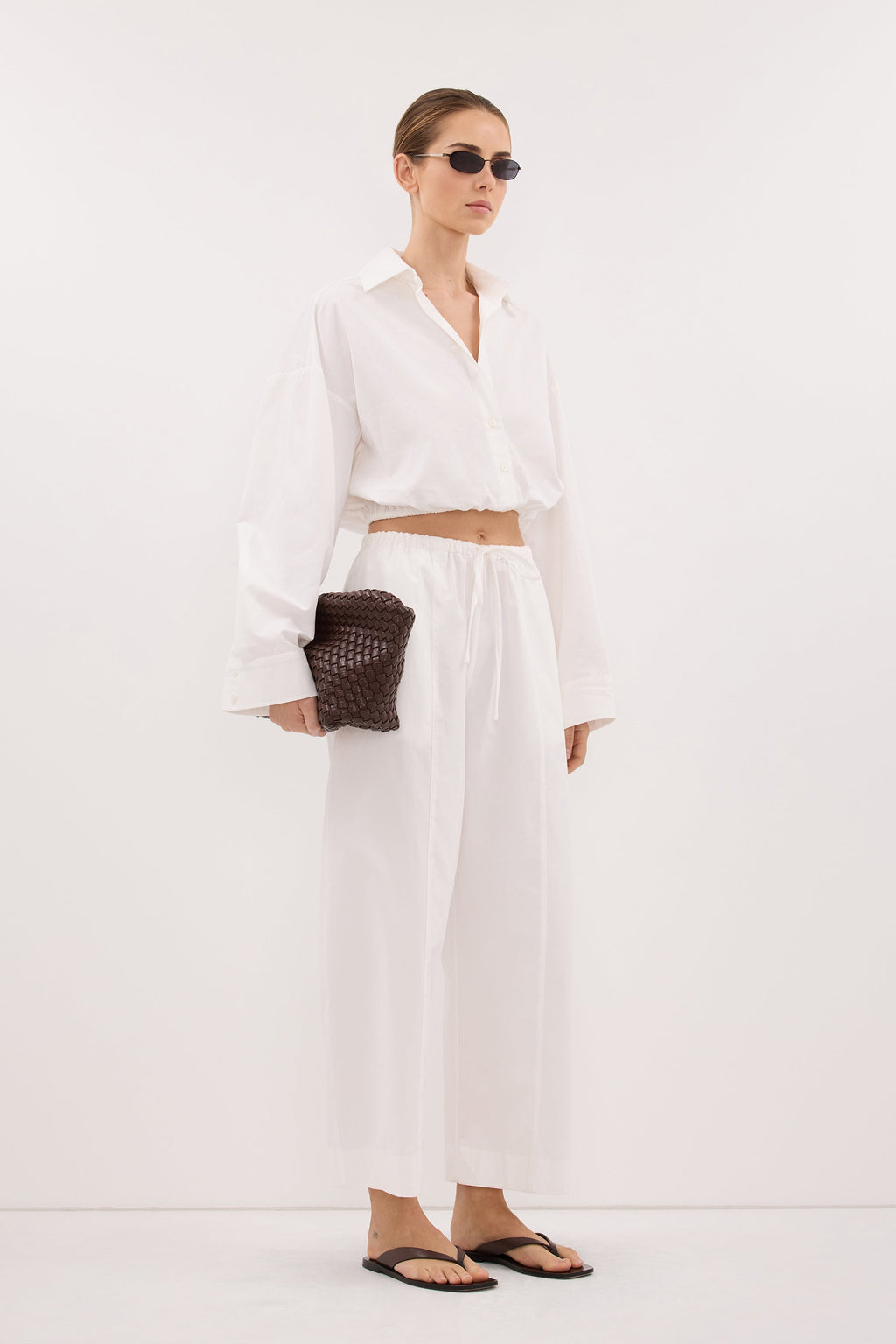 CALI WHITE COTTON CROPPED SHIRT