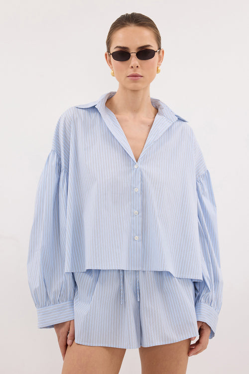 BERNICE BLUE STRIPE COTTON BLEND SHIRT