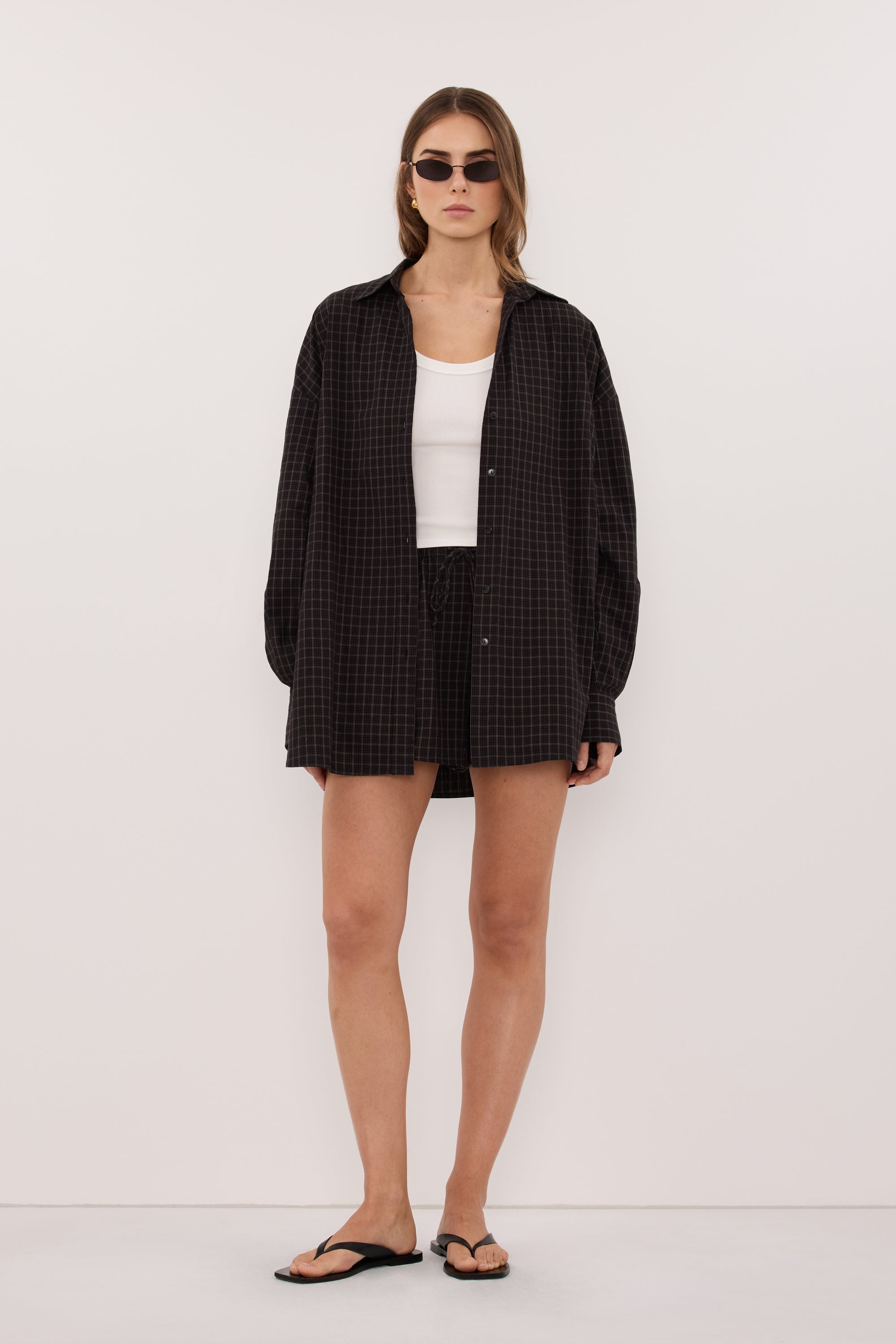 TOVA INK CHECK OVERSIZED COTTON SHIRT