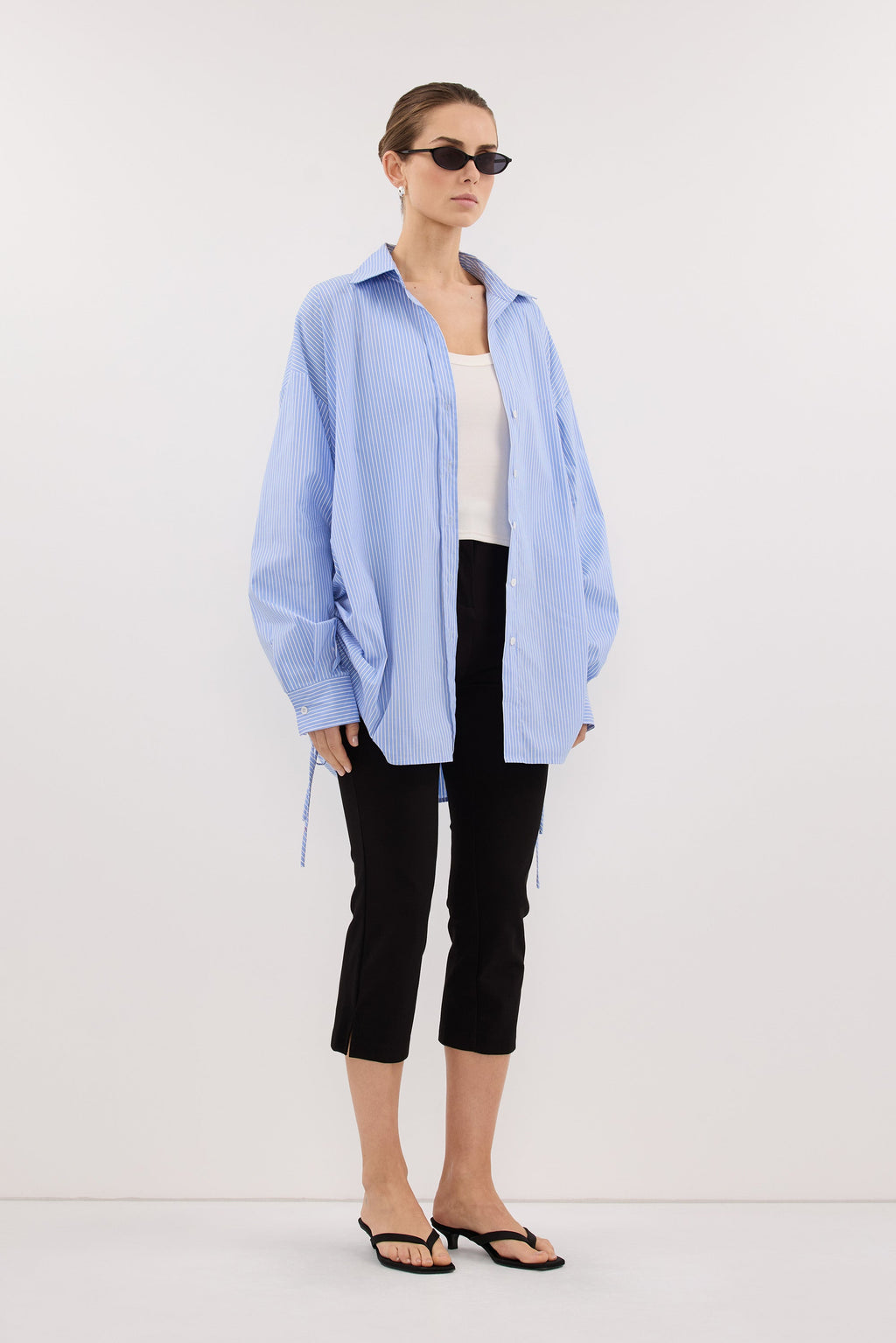 MATHILDE BLUE STRIPE SIDE TIE SHIRT