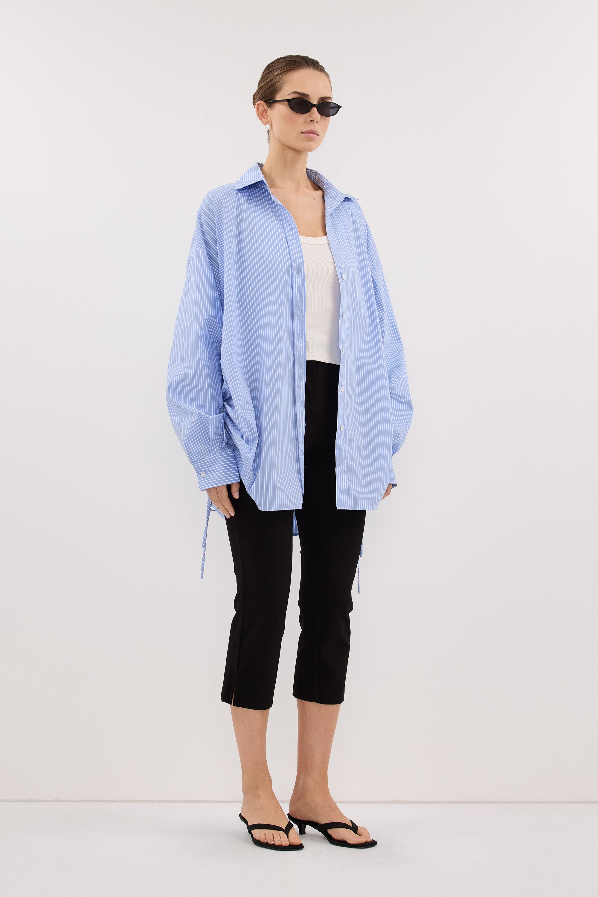 MATHILDE BLUE STRIPE SIDE TIE SHIRT