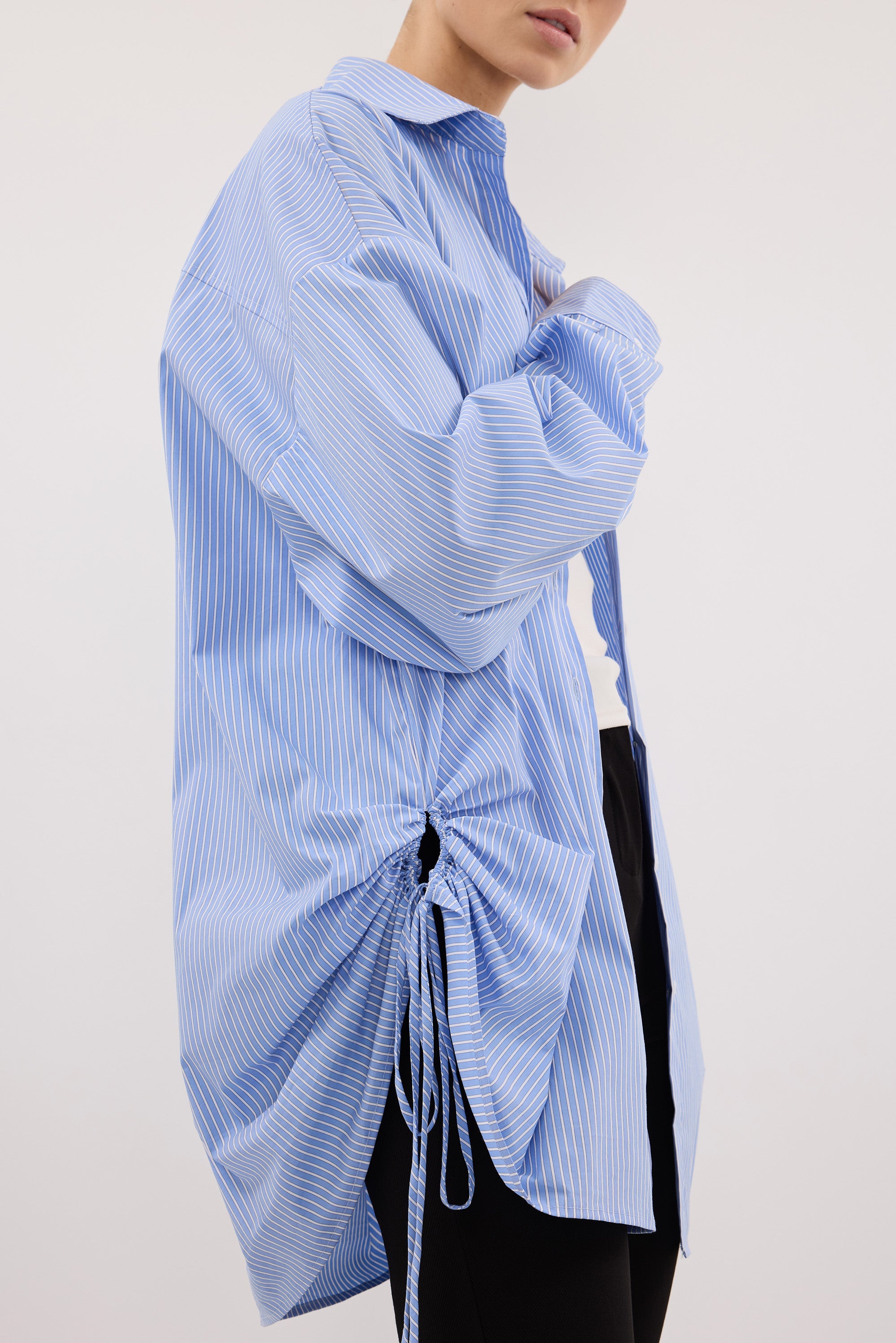 MATHILDE BLUE STRIPE SIDE TIE SHIRT