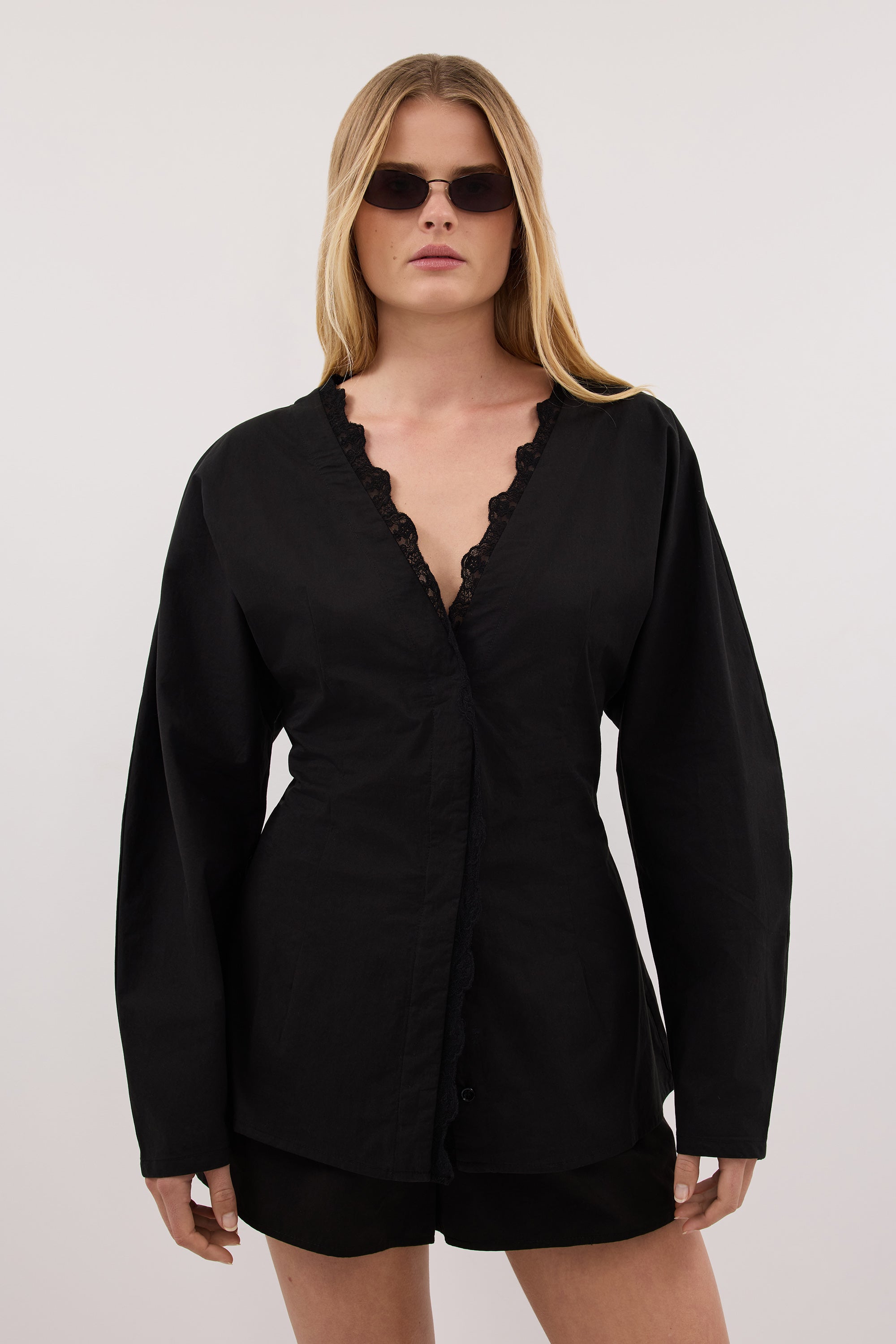 LUCETTE BLACK LACE TRIM COTTON TOP
