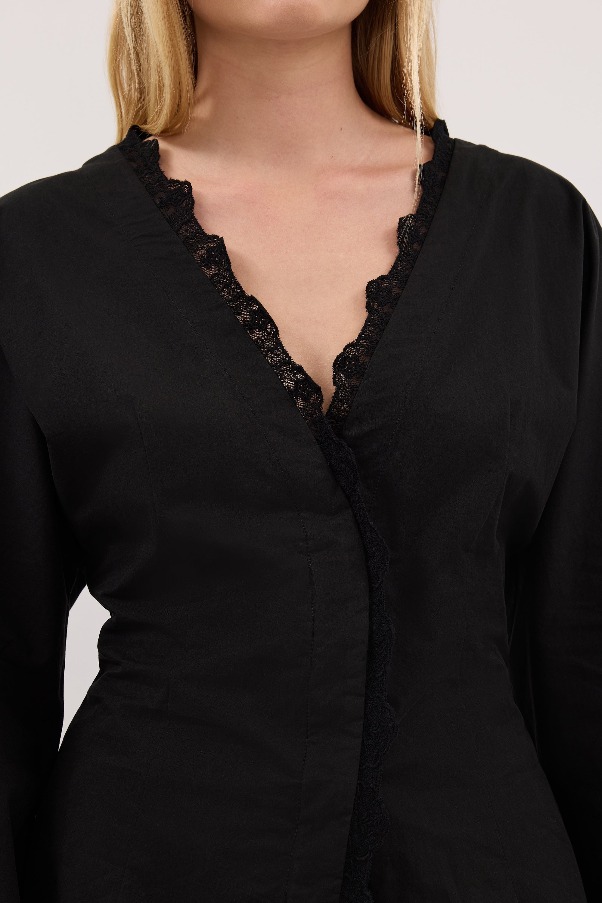 LUCETTE BLACK LACE TRIM COTTON TOP