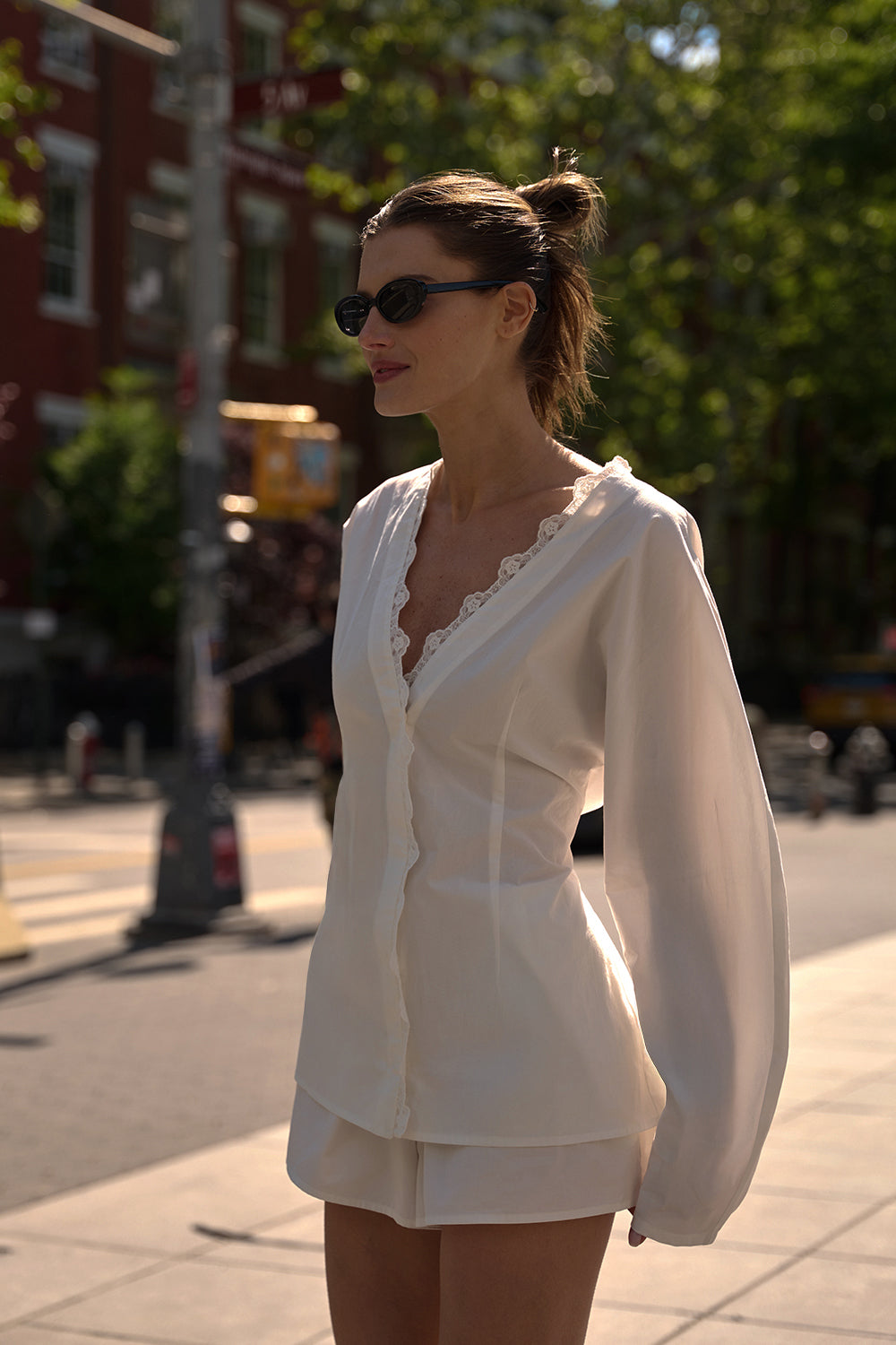LUCETTE WHITE LACE TRIM COTTON TOP