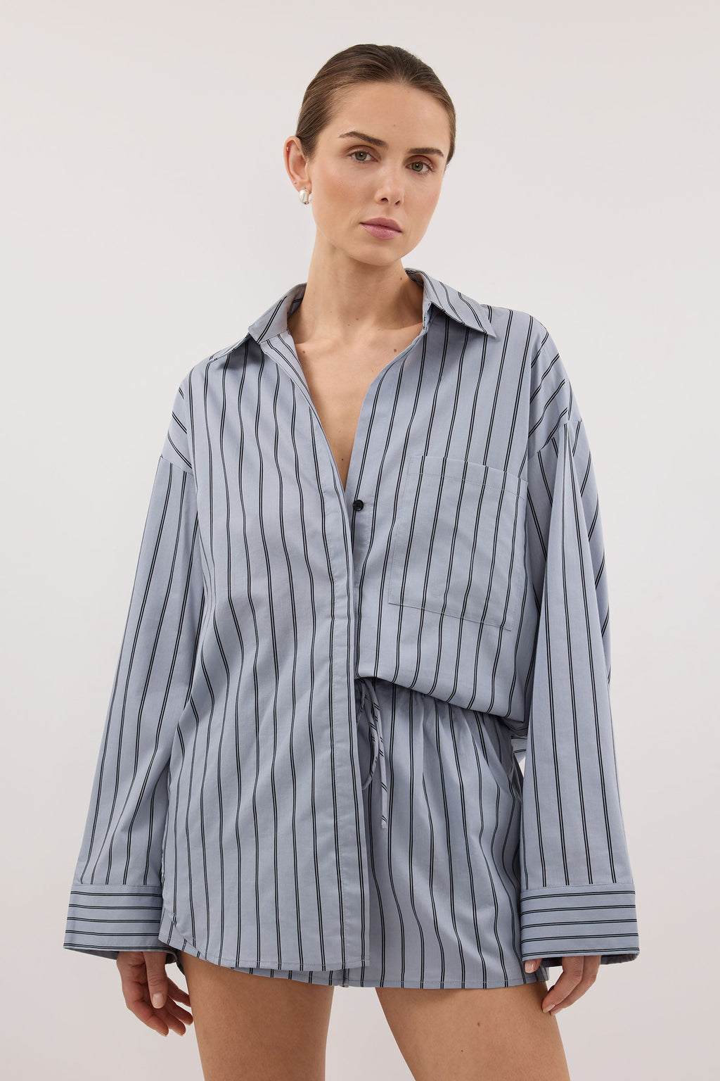 FABLE DUSTY BLUE SILK BLEND SHIRT