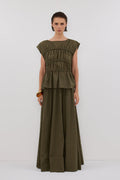 FLYNN OLIVE LINEN BLEND TIERED TOP