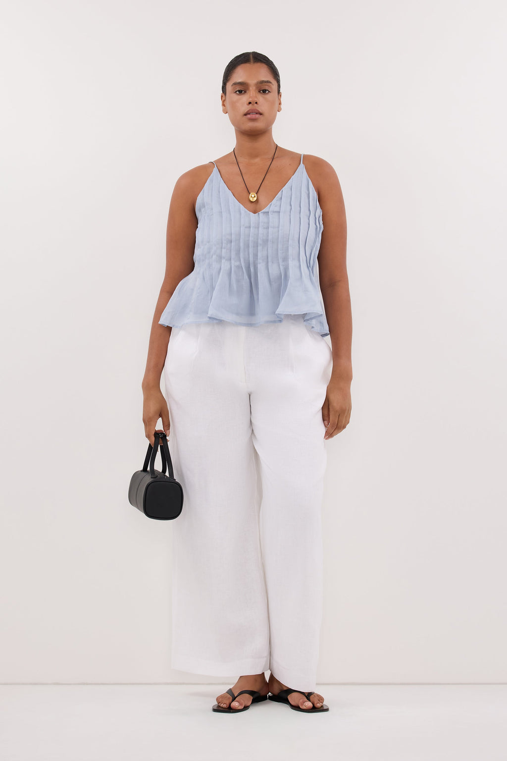 TAHLIA DUSTY BLUE RAMIE TOP