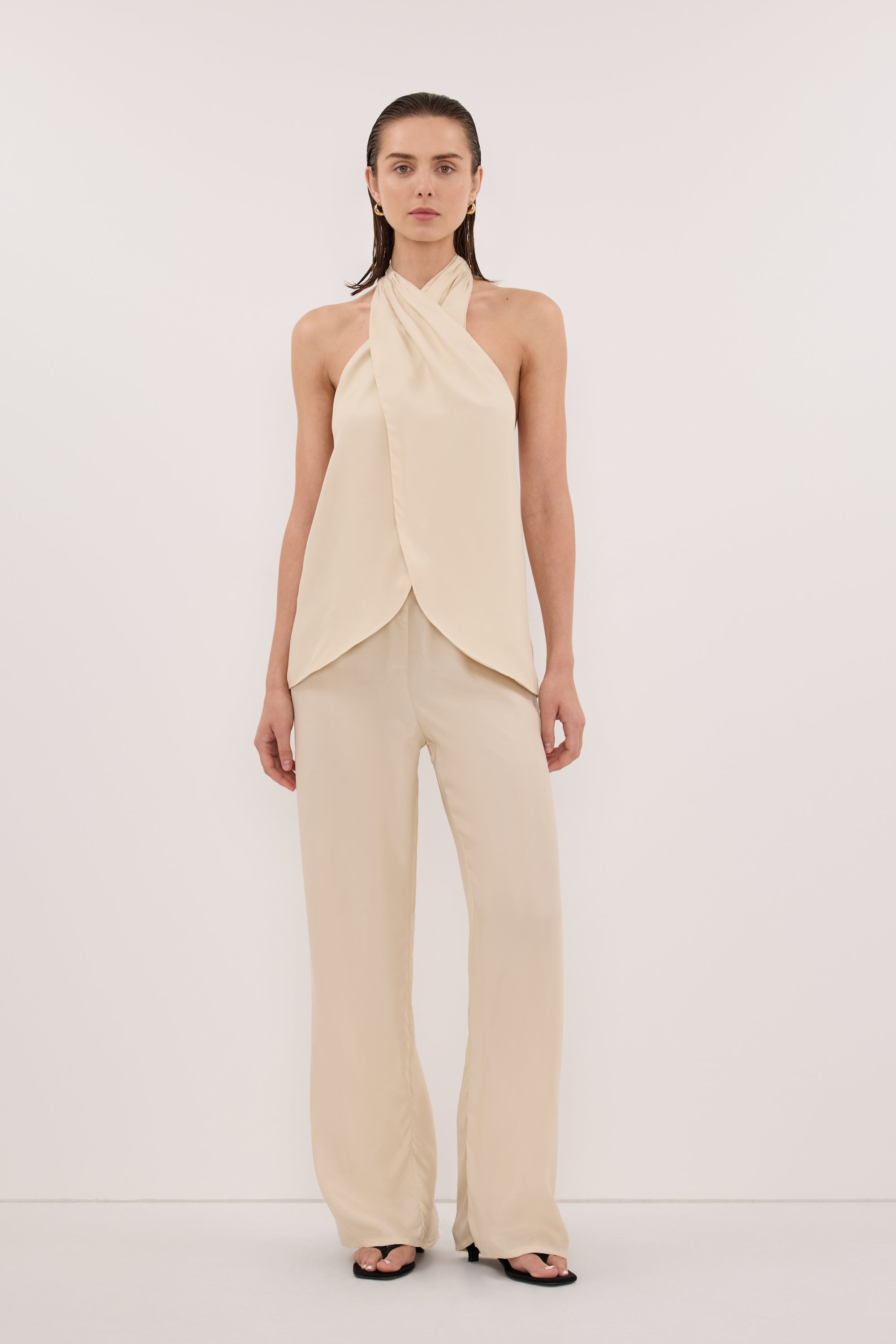 ADDIE STRAW CUPRO HALTER TOP