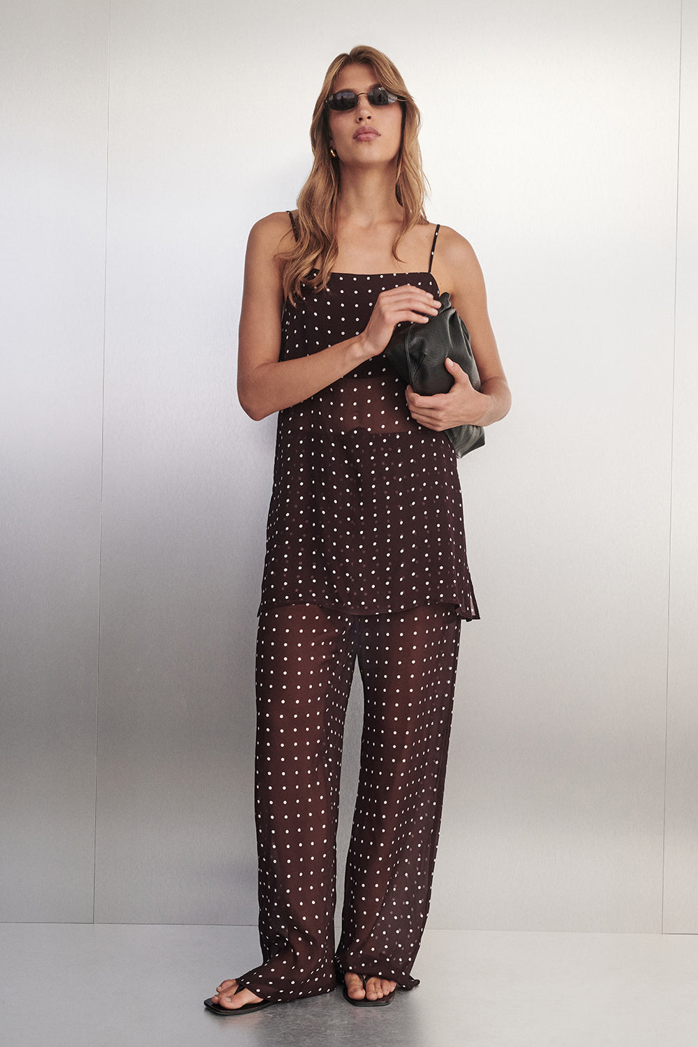 VANESSA BITTER CHOC SLEEVELESS SPOT CAMI TOP
