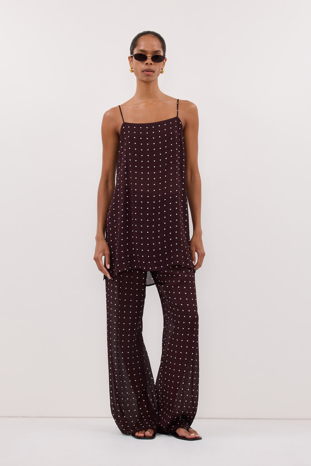 VANESSA BITTER CHOC SLEEVELESS SPOT CAMI TOP
