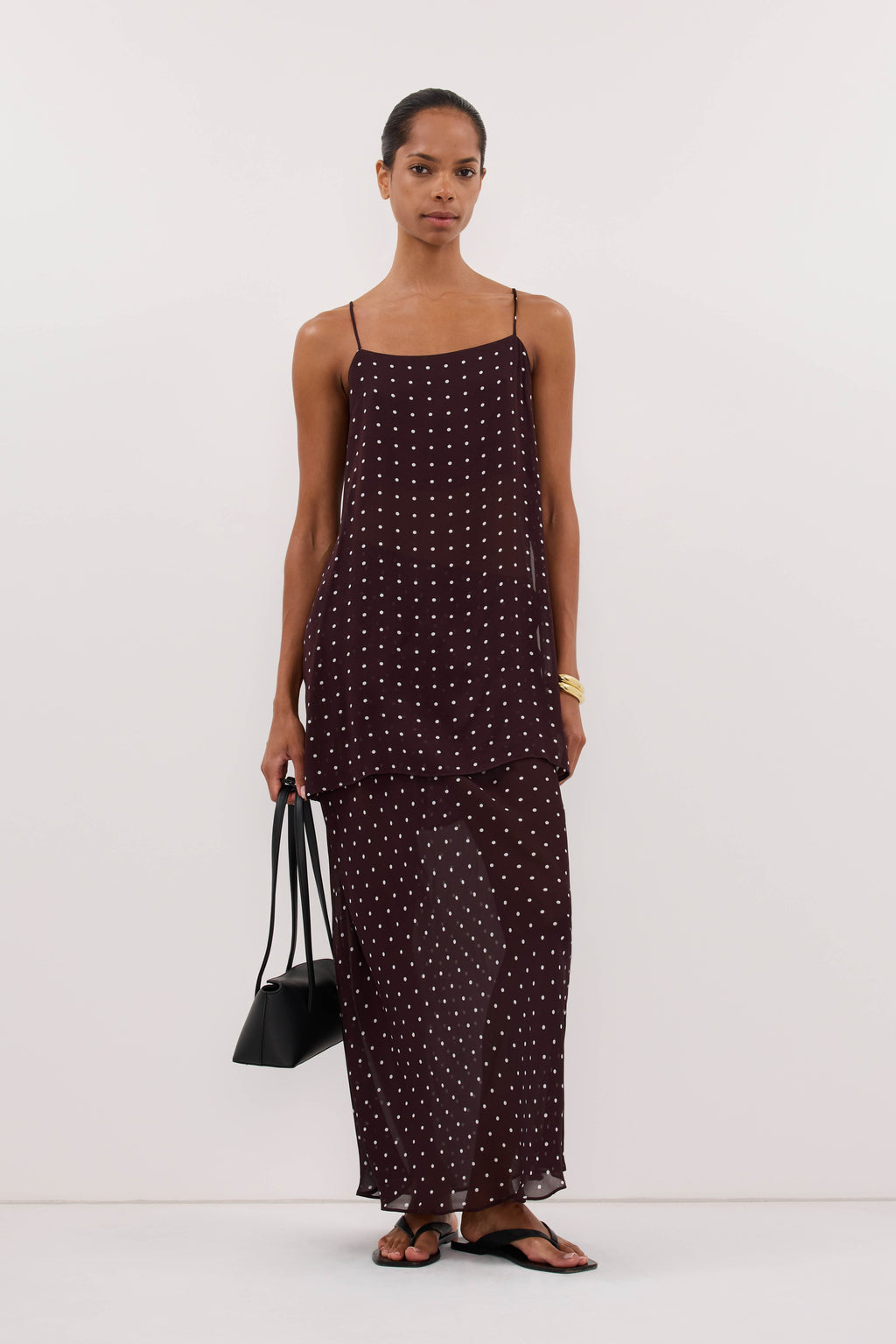 VANESSA BITTER CHOC SLEEVELESS SPOT CAMI TOP