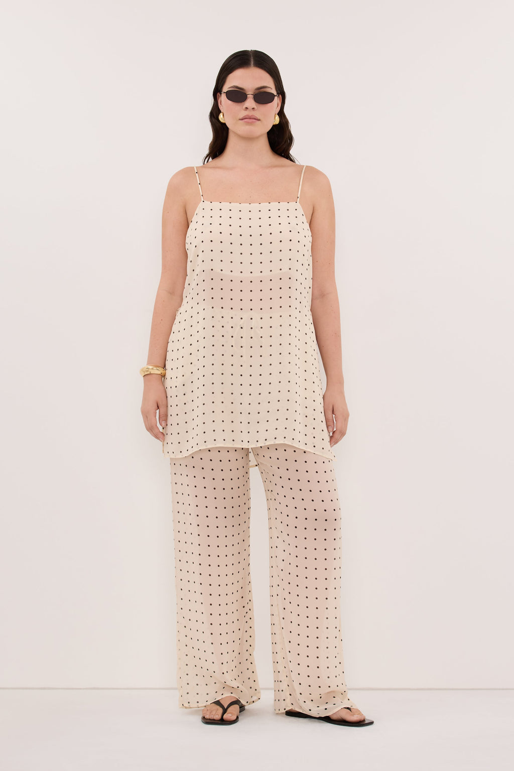 VANESSA SANDSTONE SLEEVELESS SPOT CAMI TOP