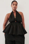 TAMMY BLACK SLEEVELESS COTTON HALTER TOP