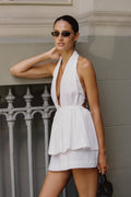 TAMMY WHITE SLEEVELESS COTTON HALTER TOP