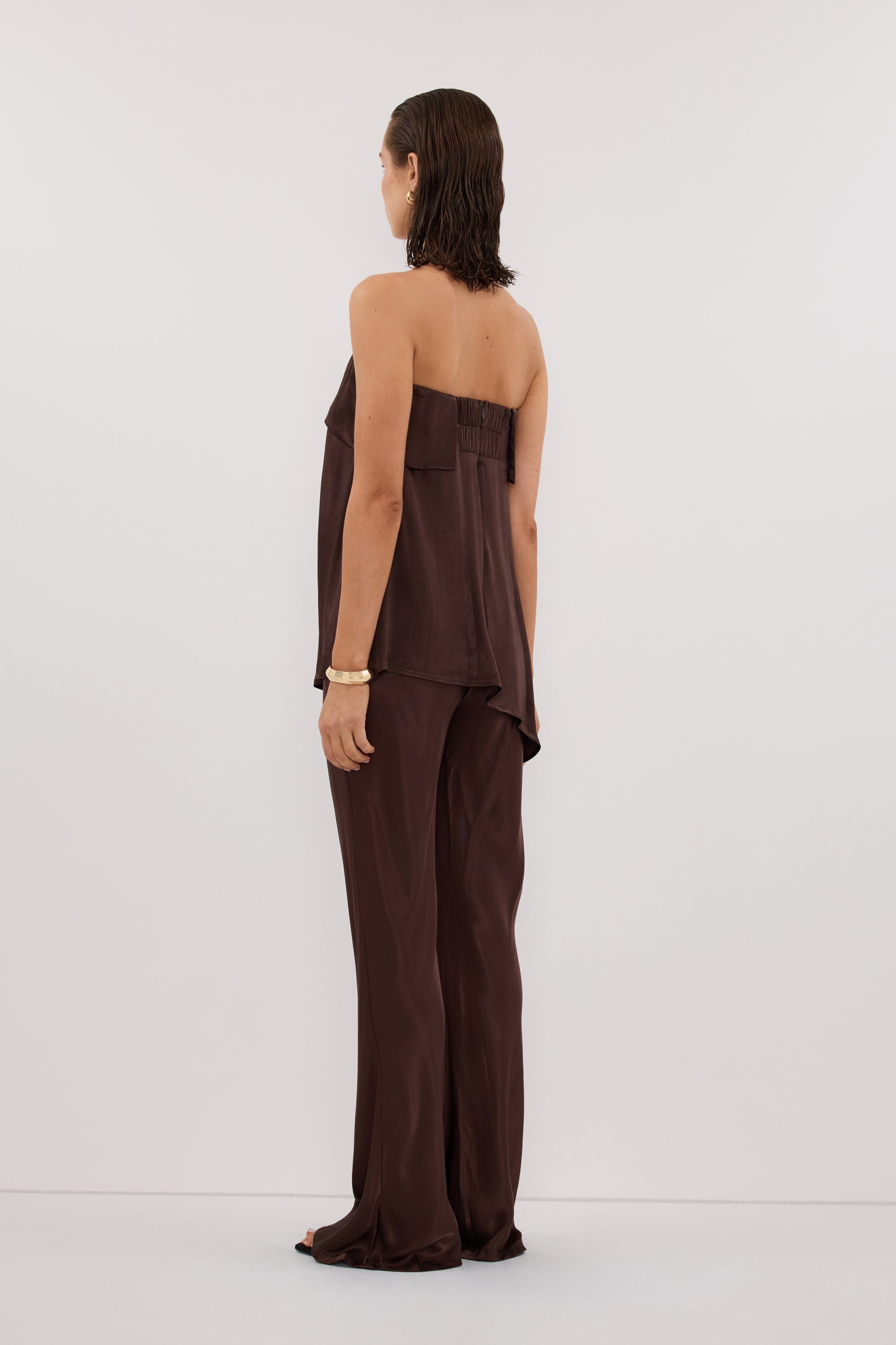 SANDER BITTER CHOC STRAPLESS SATIN TOP
