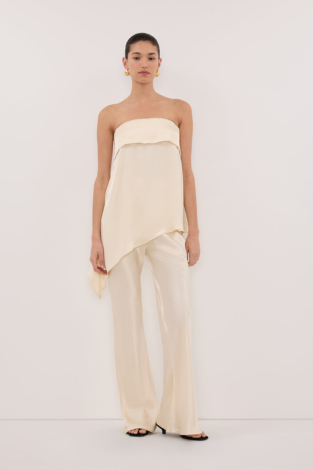 SANDER CREAM STRAPLESS SATIN TOP
