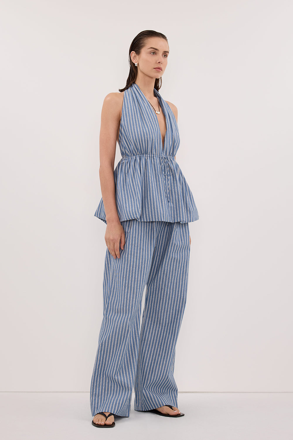 GRACIE BLUE STRIPE HALTER TOP