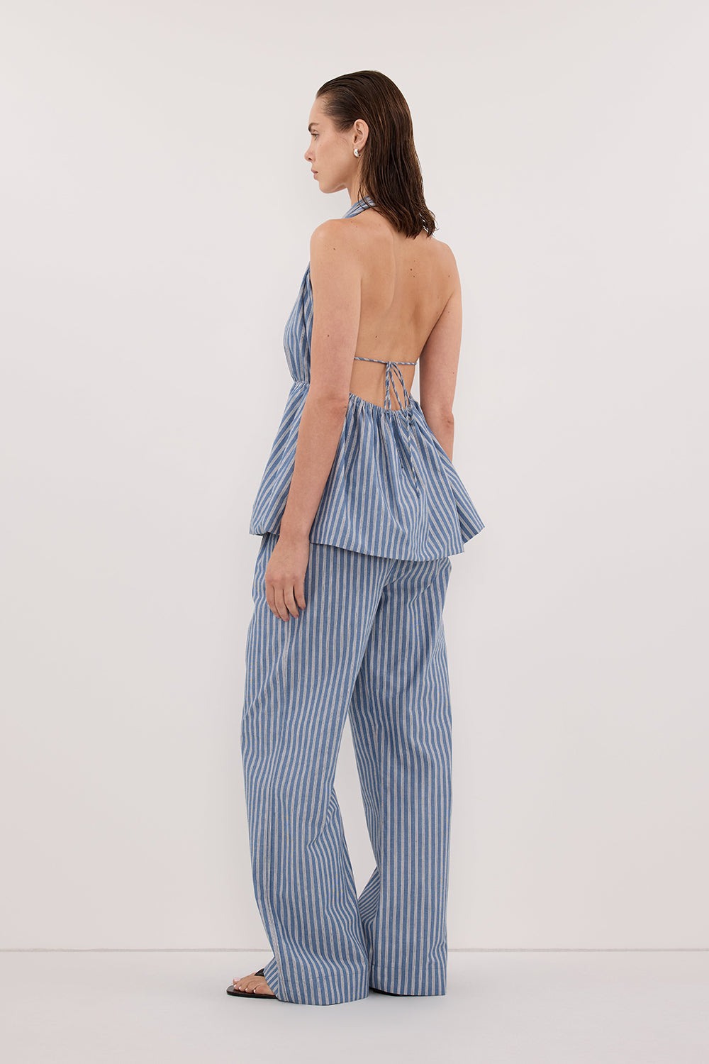 GRACIE BLUE STRIPE HALTER TOP