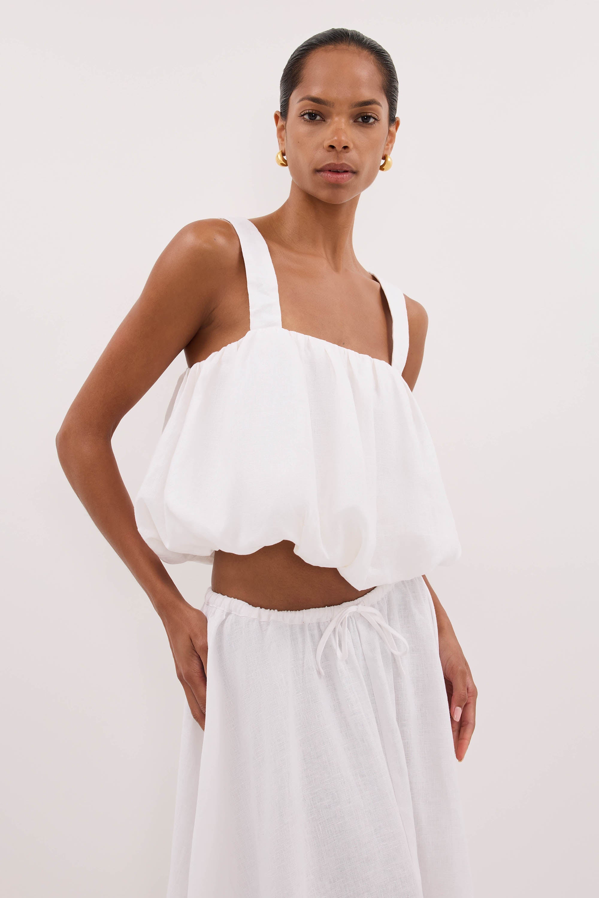 RAVELLO WHITE LINEN BUBBLE TOP