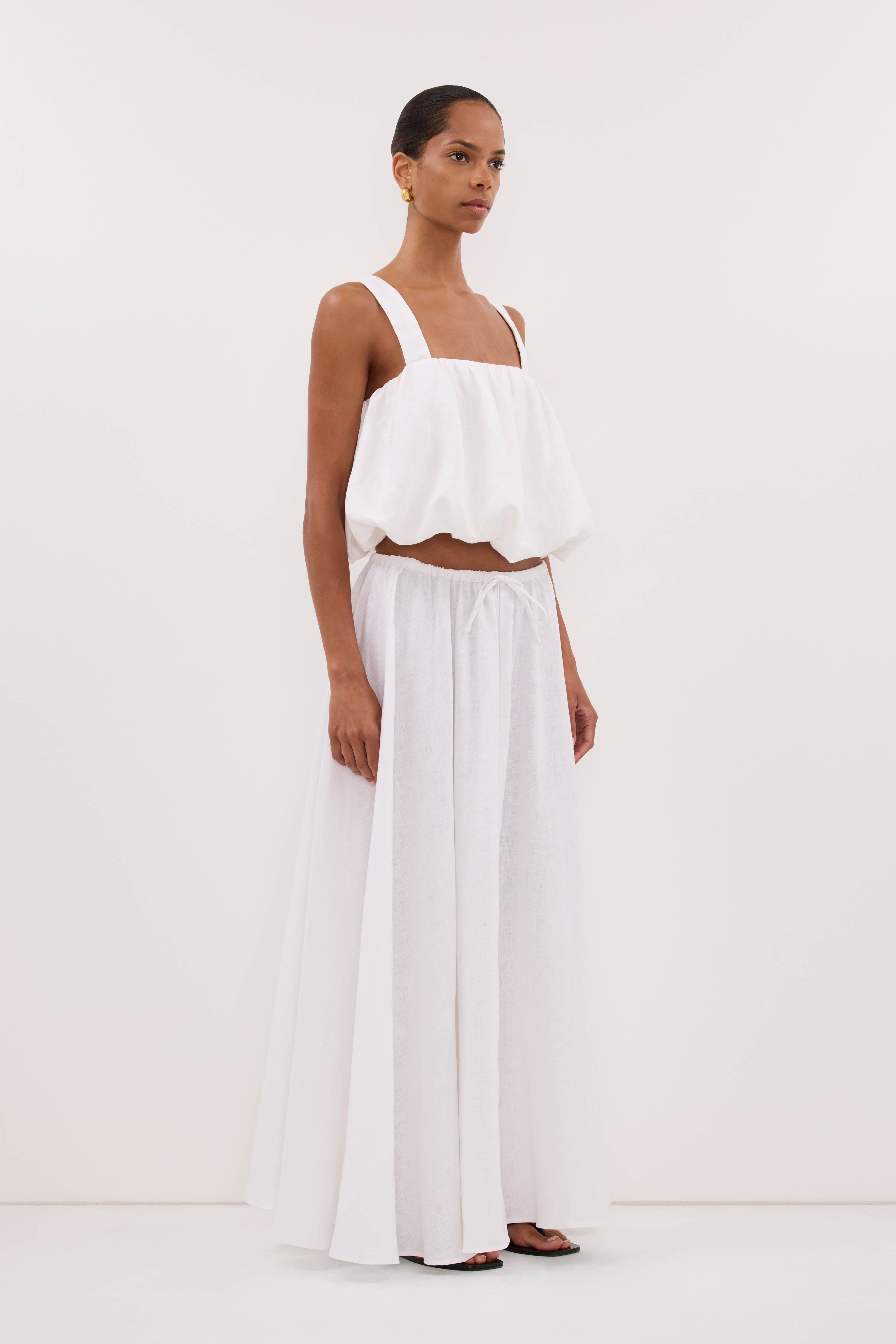 RAVELLO WHITE LINEN BUBBLE TOP