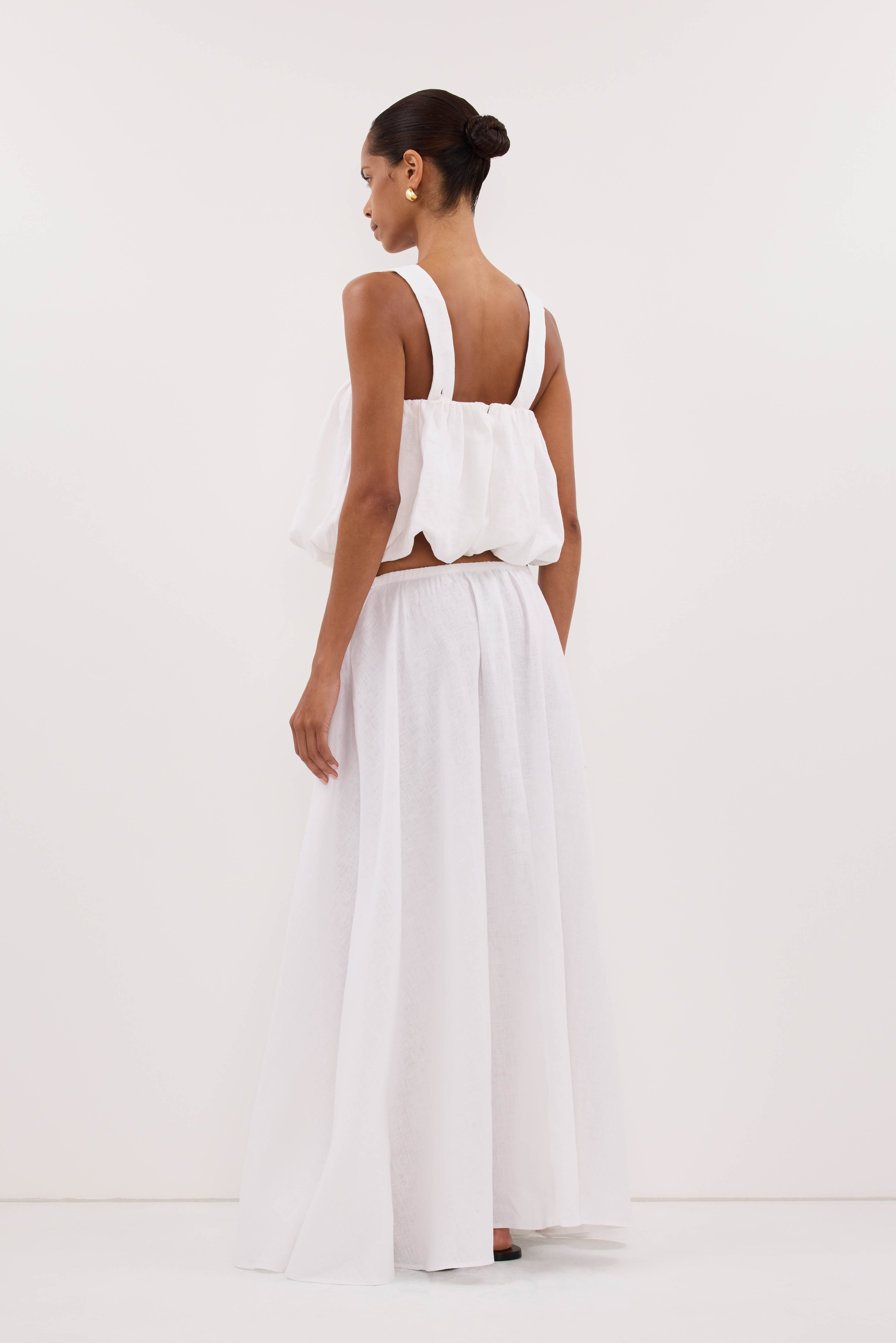 RAVELLO WHITE LINEN BUBBLE TOP