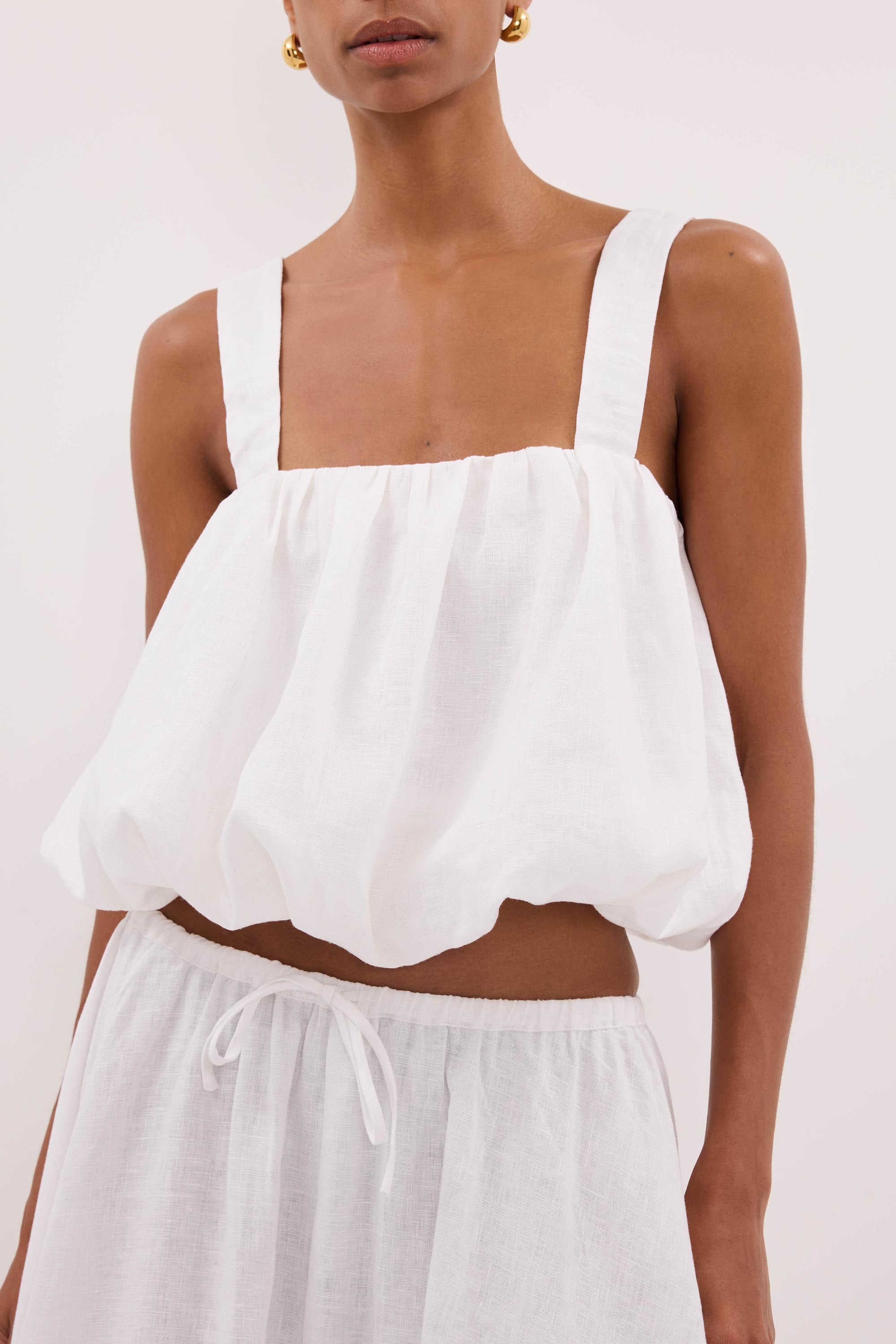RAVELLO WHITE LINEN BUBBLE TOP