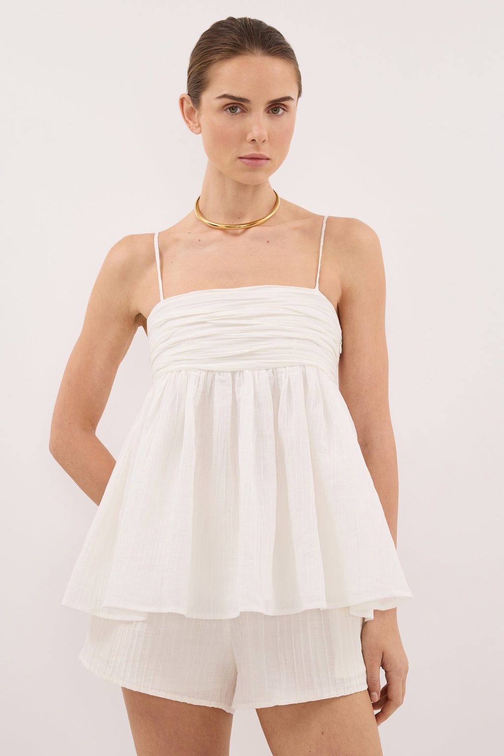 CASEY IVORY CRINKLE RAMIE TOP