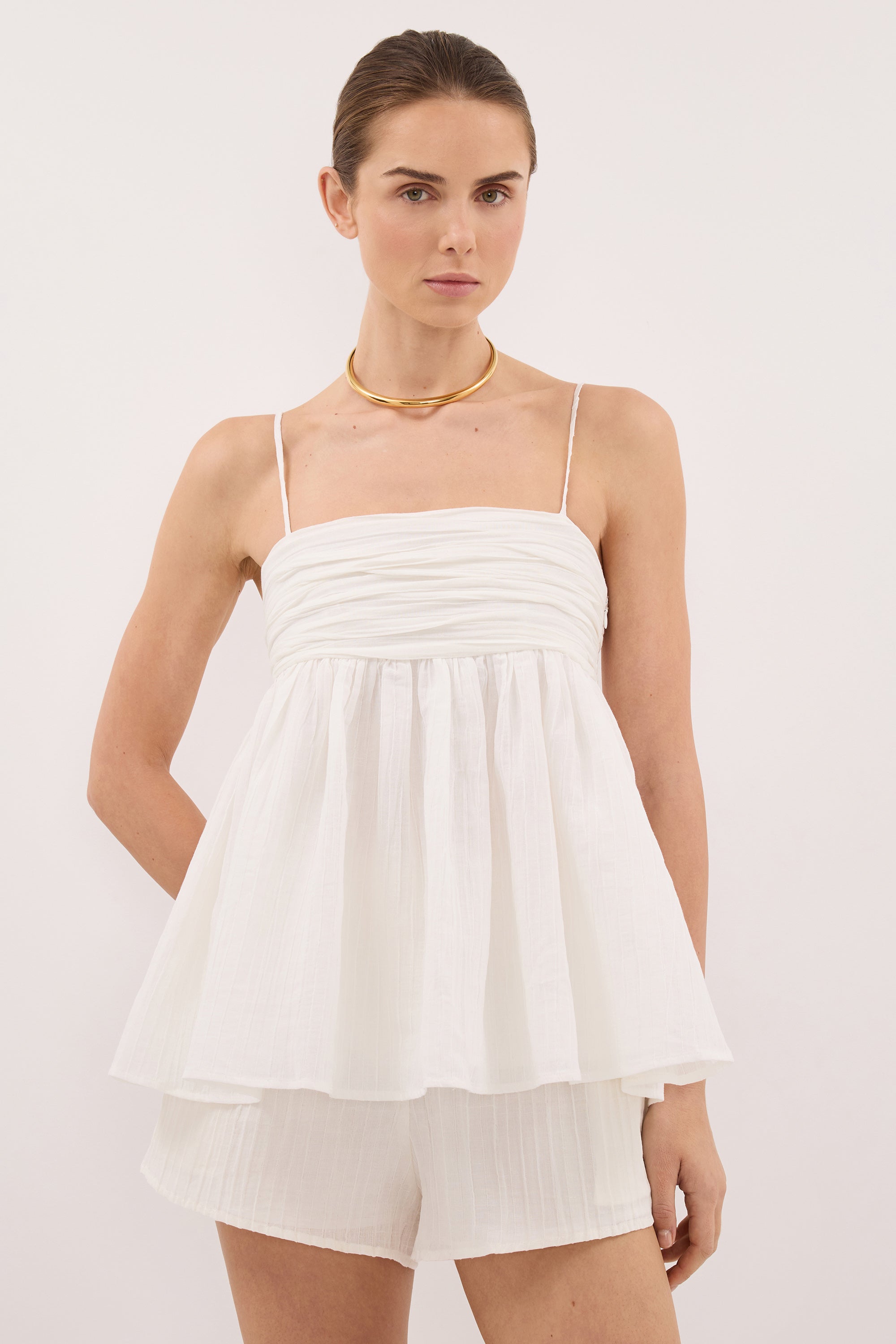 CASEY IVORY CRINKLE RAMIE TOP